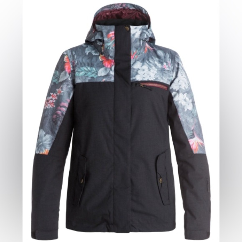 ROXY Women Jetty Block Insulated Snowboard Ski Jacket Aloha Print Black Size L